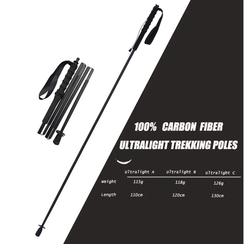 Ultra-Lightweight 115g City Running Poles, Trekking Poles, Foldable 5-Sections Carbon Fiber Hiking Sticks Walking Cane for Outdoor Gear Equipment, Multiple Sizes Available, Fixed 110cm, 120cm, 130cm, 1PC