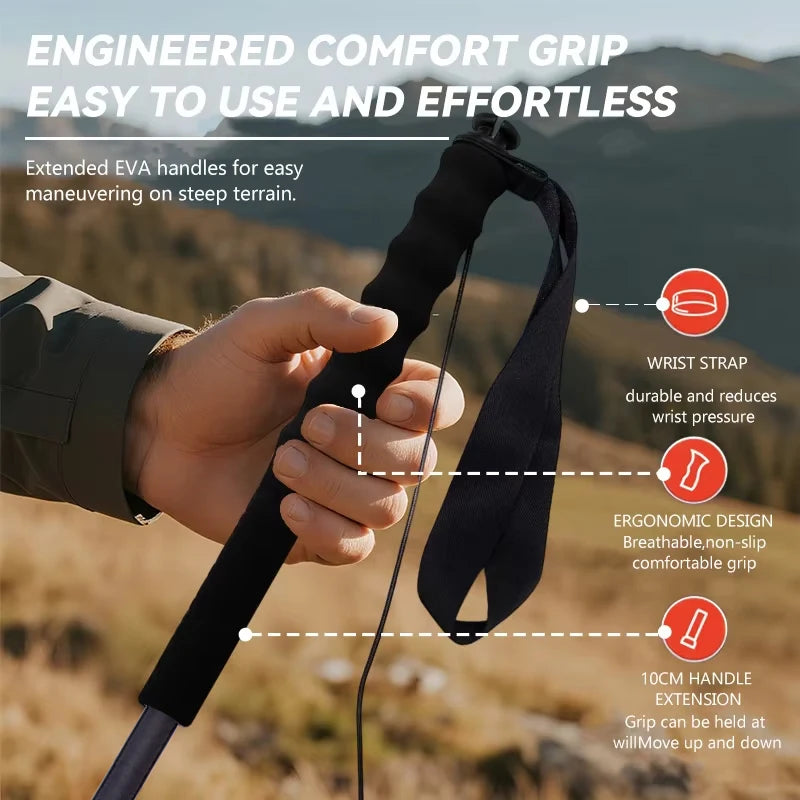 Ultra-Lightweight 115g City Running Poles, Trekking Poles, Foldable 5-Sections Carbon Fiber Hiking Sticks Walking Cane for Outdoor Gear Equipment, Multiple Sizes Available, Fixed 110cm, 120cm, 130cm, 1PC
