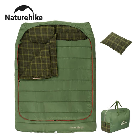 Naturehike Flannel Two Person Sleeping Bag with Pillows Portable Camping Sleeping Bag Cold Weather Keep Warm for Two Adults