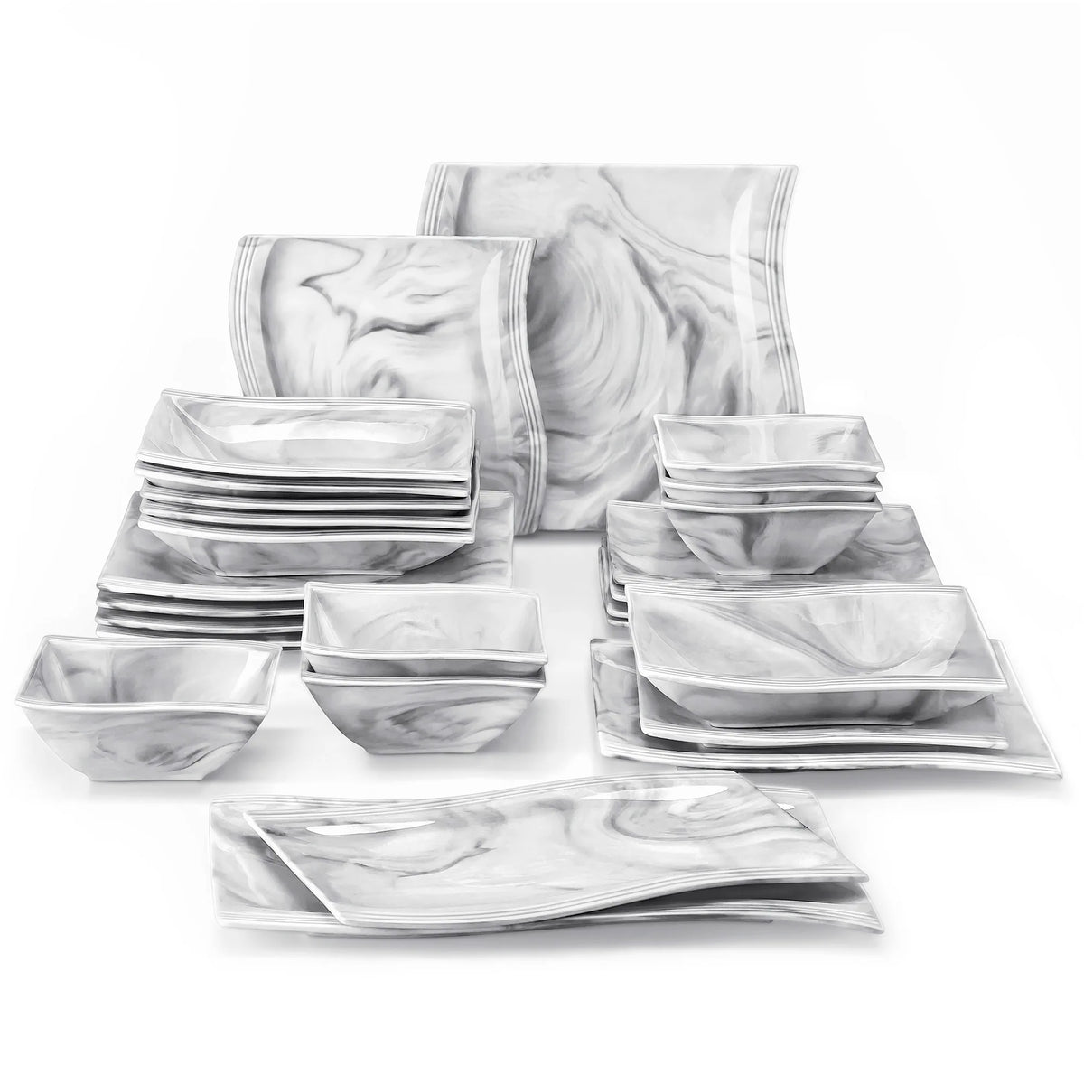 26-PIECE Nordic European Marble Gray Porcelain Tableware Set with Bowl,Dinner Plate,Dessert&Soup Plate Set for 6