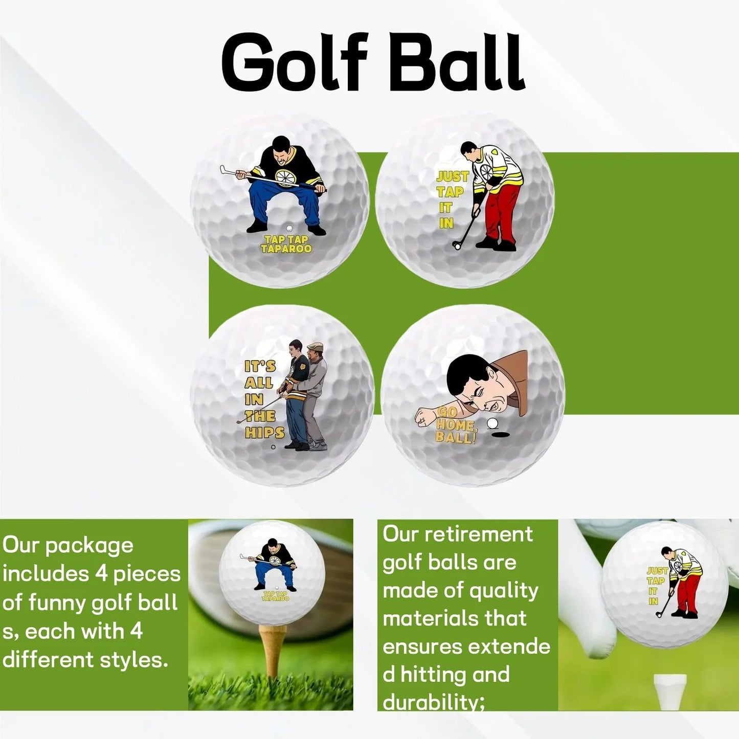 4pcs Golf Balls High Elasticity Unique Designs Long Distance Training Practice Sports Accessories for Golfers Christmas Gift