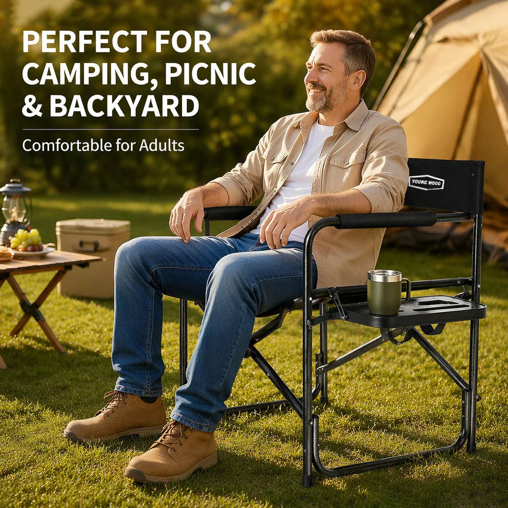 2PCS Portable Outdoor Chair with Side Table, Cup Holder & Storage Pocket, Camping, Fishing, Patio, Picnic Heavy Duty Camping Folding Director Chair