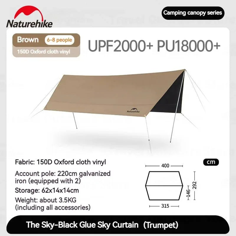 Large Camping Waterproof Canopy Camping Sun Shelter Summer Anti-UV UPF2000+ Family Ourdoor Park Beach Tent Tarp