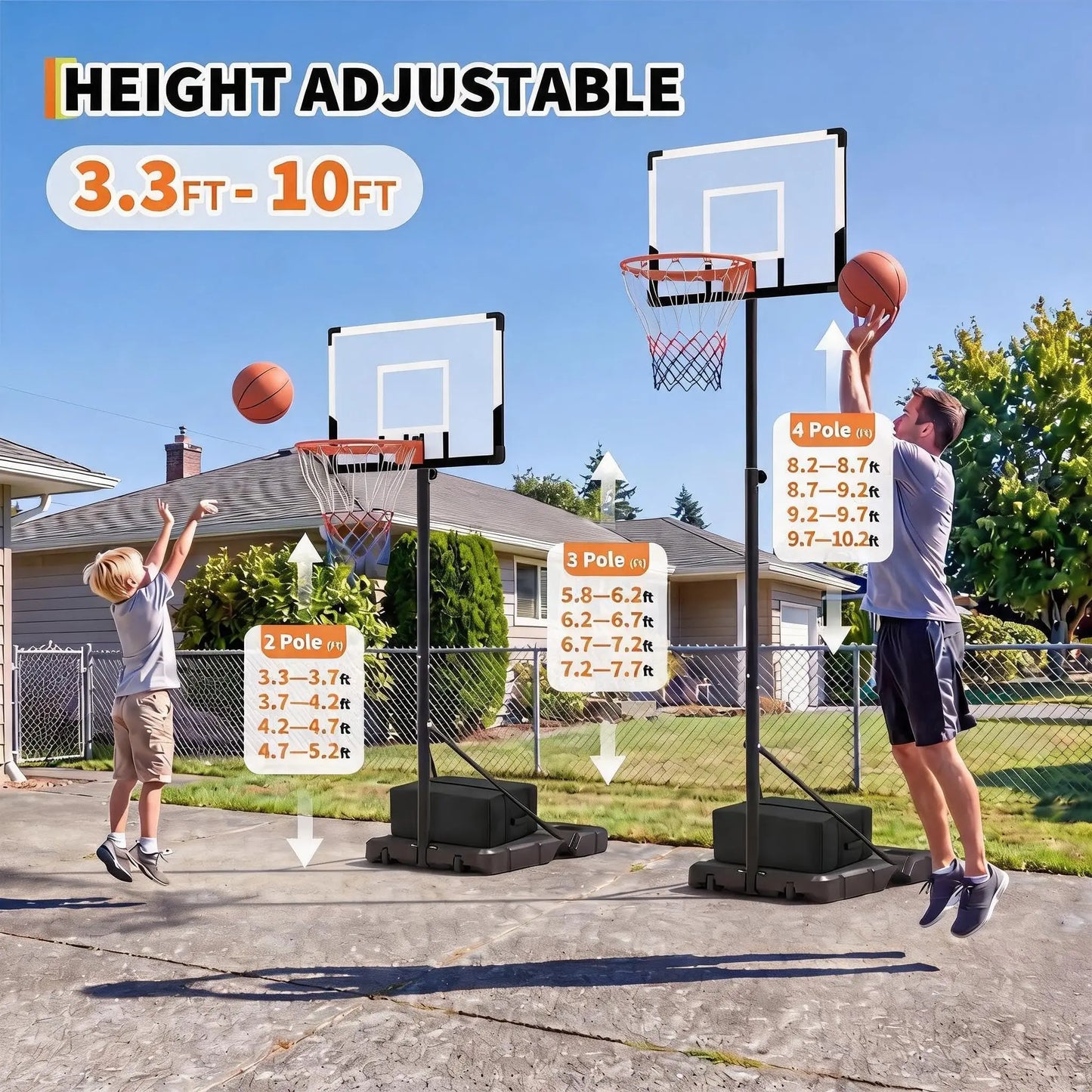 Basketball Hoop for Kids and Adults,Portable Adjustable 10 ft Basketball Hoop Outdoor Indoor,with Backboard,Net and Larger Base,in Pool Driveway Backyard Games