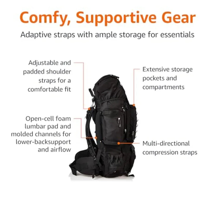 Internal Frame Hiking Backpack for Camping and Backpacking, Adjustable Straps, Rainfly Included
