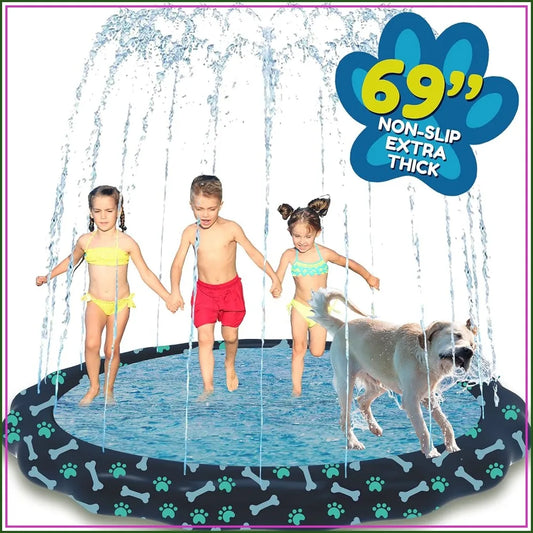69'' Extra Large Splash Pad for Kids & Dogs, Non Slip Sprinkler Mat, Summer Outdoor Water Toys for Toddlers 1-3 & Children 4-8, Baby Pool Backyard