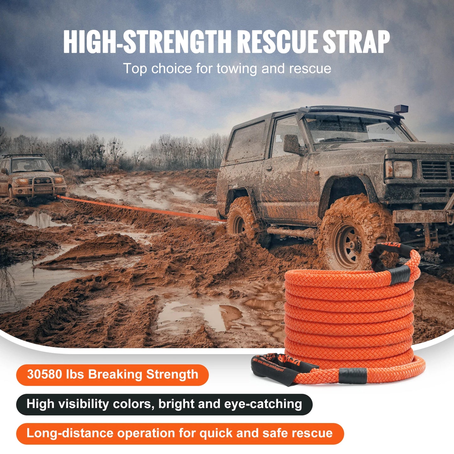 20/30ft Car Towing Rope Off Road Snatch Tow Strap Rescue Recovery Resistant Which Rope for Jeep Car Truck ATV Tractor